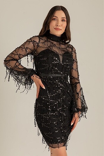 Bel Şerit Pullu Kalem Abiye - Görsel 7