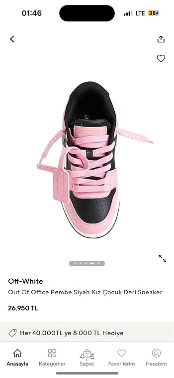 38 Beden pembe Renk Off-white orijinal ayakkabı