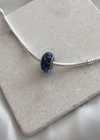 Pandora Dalgalı koyu mavi murano cam okyanus charm