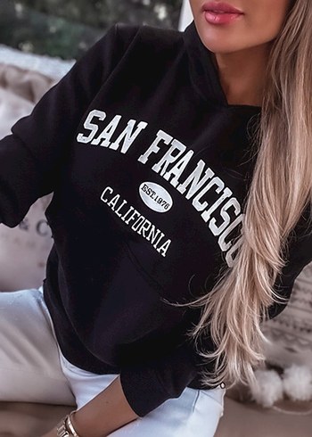 Siyah Baskılı Oversize Sweatshirt