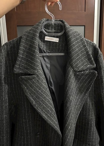 Kadın Antrasit Çizgili Kaşe Kaban - Görsel 5