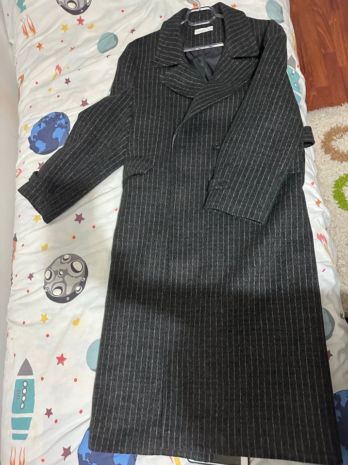 Kadın Antrasit Çizgili Kaşe Kaban - Görsel 3