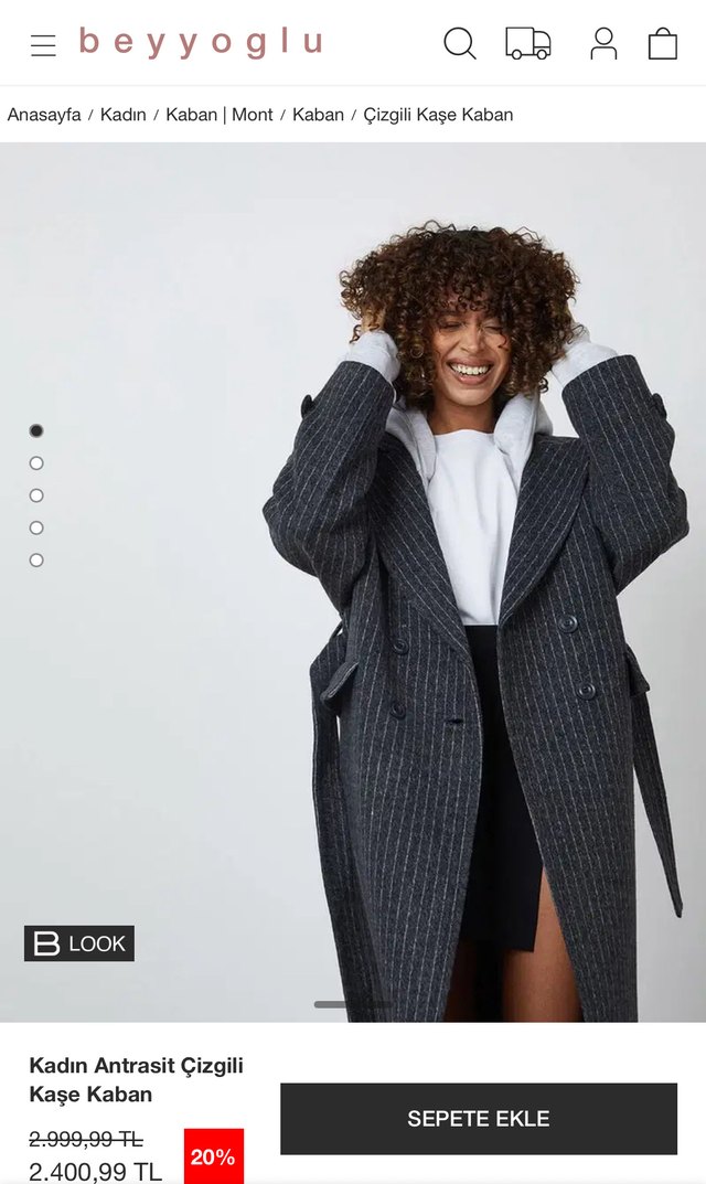 Kadın Antrasit Çizgili Kaşe Kaban - Görsel 2