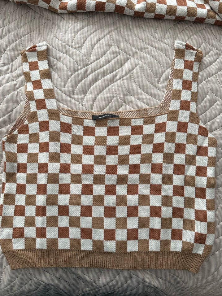 Kadın Ekose Desenli V Yaka Triko Hırka takım - Görsel 3