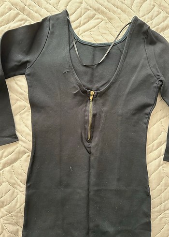 Siyah V Yakalı Uzun Kollu Kadın Elbise - Görsel 4