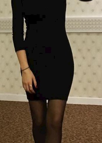 Siyah V Yakalı Uzun Kollu Kadın Elbise - Görsel 2