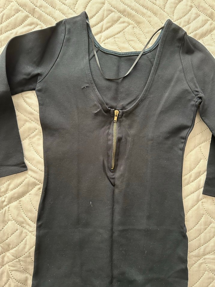 Siyah V Yakalı Uzun Kollu Kadın Elbise - Görsel 4