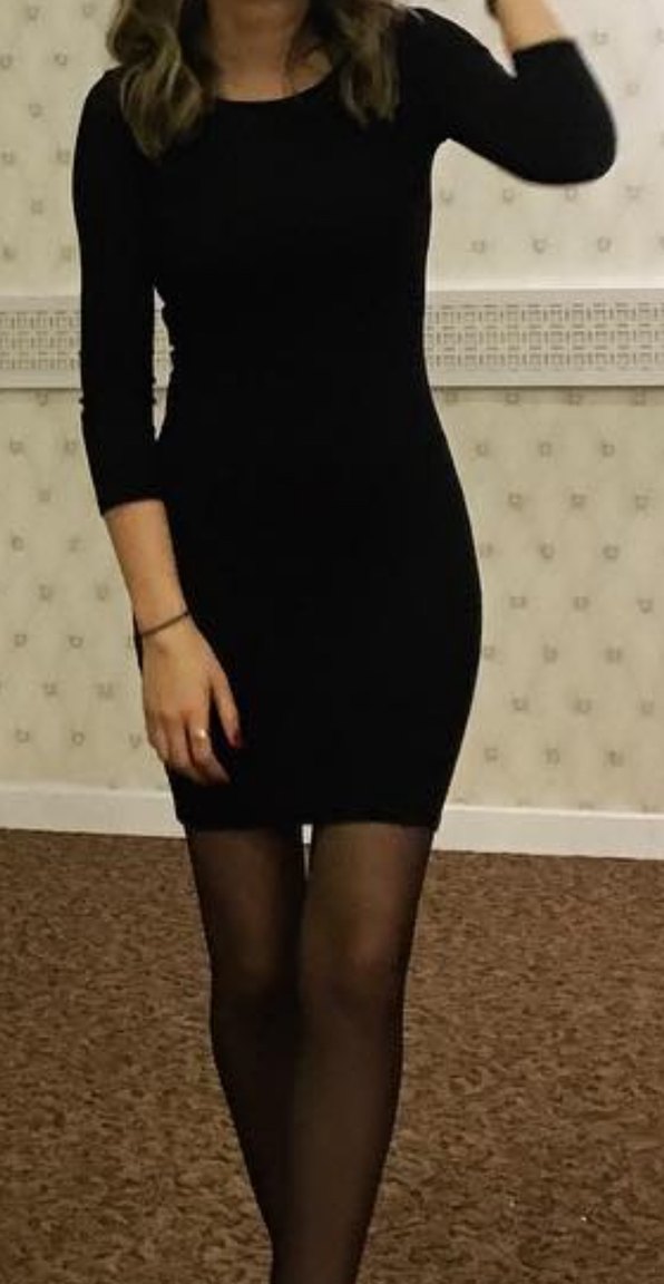 Siyah V Yakalı Uzun Kollu Kadın Elbise - Görsel 2