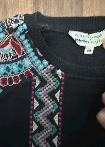 Boncuk İşlemeli Siyah Bohem Kadın Sweatshirt - Görsel 2