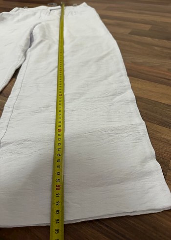 Kadın Beyaz Keten Midi Kumaş Pantolon - Görsel 6