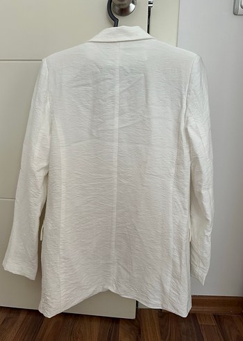 s Beden beyaz Renk Düğmeli Beyaz Keten Kadın Blazer Ceket