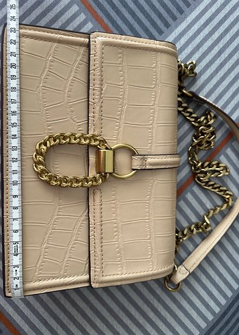 Bej Zincir Detaylı Deri Kadın Çanta - Görsel 3