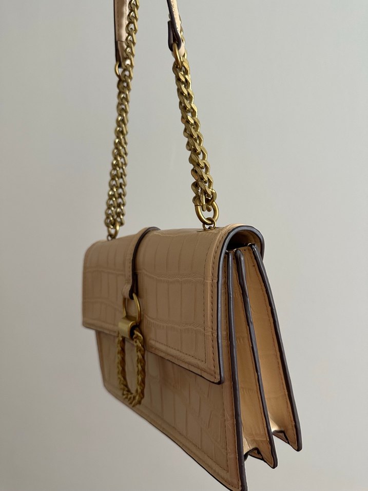 Bej Zincir Detaylı Deri Kadın Çanta - Görsel 2