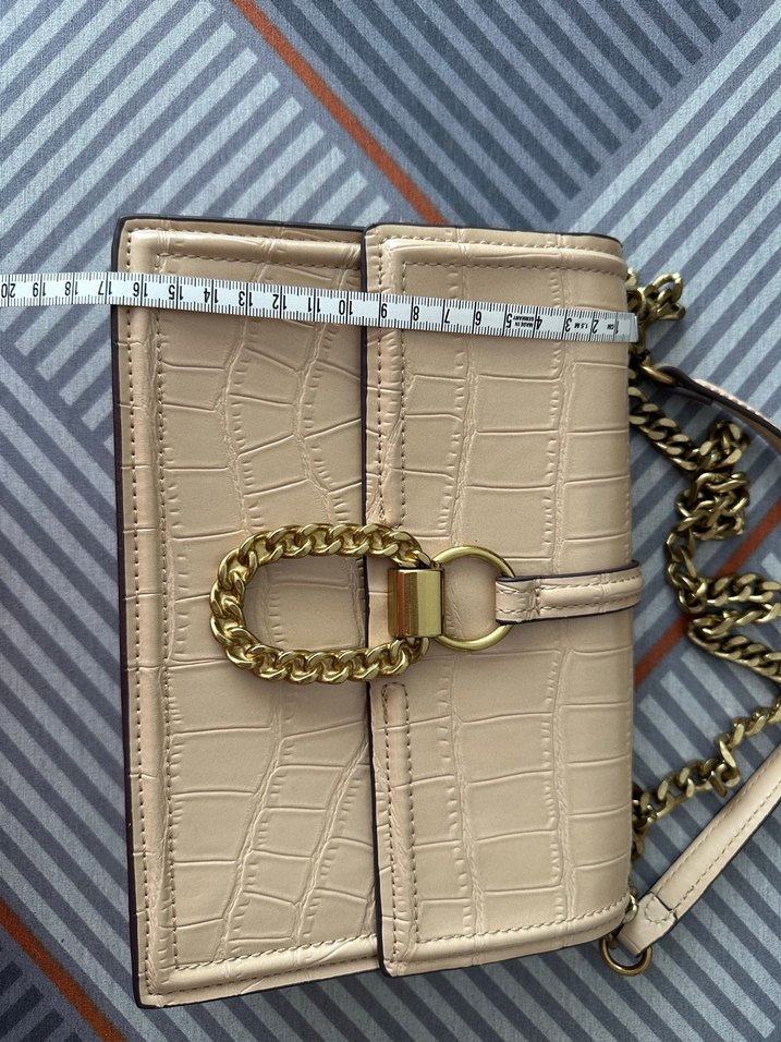 Bej Zincir Detaylı Deri Kadın Çanta - Görsel 4