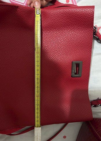 Kırmızı Zincir Detaylı Deri Kadın Çanta - Görsel 5