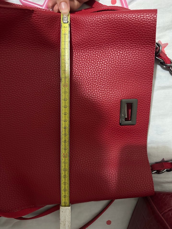 Kırmızı Zincir Detaylı Deri Kadın Çanta - Görsel 5