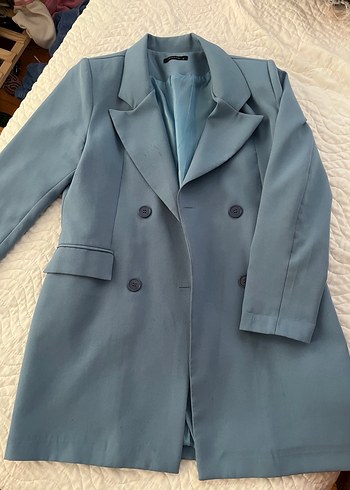 Düğmeli, Normal Boy, Mavi Kadın Blazer