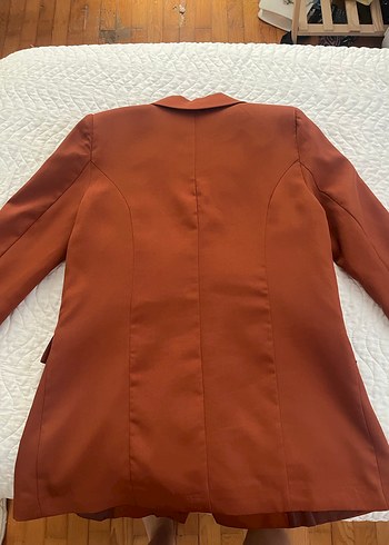 40 Beden Kadın Kahverengi Midi Düğmeli Blazer