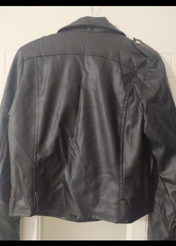 Kadın Siyah Mini Deri Biker Ceket - Görsel 7