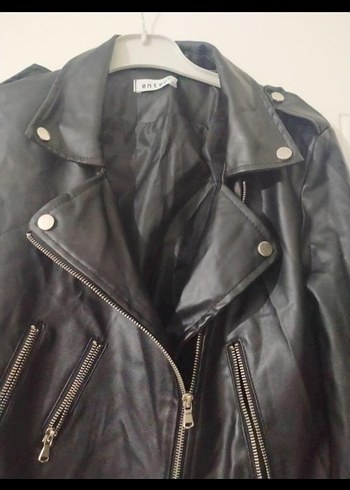 Kadın Siyah Mini Deri Biker Ceket - Görsel 5