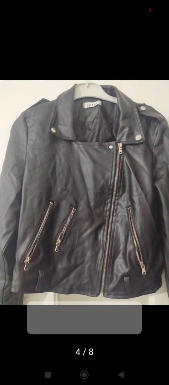 Kadın Siyah Mini Deri Biker Ceket - Görsel 4