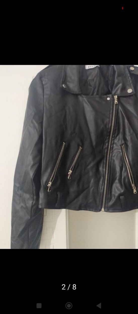 Kadın Siyah Mini Deri Biker Ceket - Görsel 2