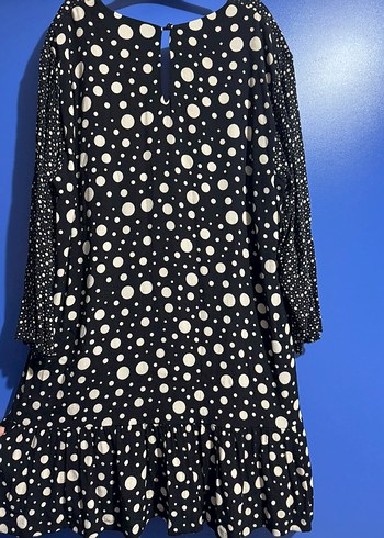 Uzun Kollu Siyah Puantiyeli Kadın Elbise - Görsel 7