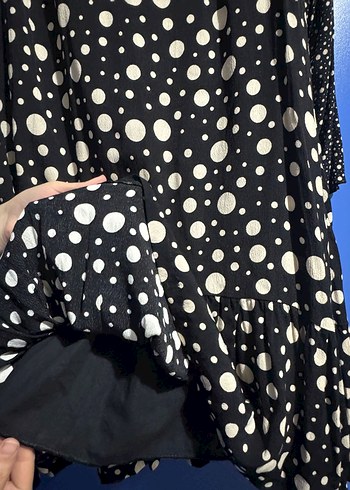 Uzun Kollu Siyah Puantiyeli Kadın Elbise - Görsel 9