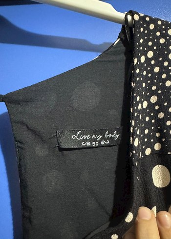 Uzun Kollu Siyah Puantiyeli Kadın Elbise - Görsel 13