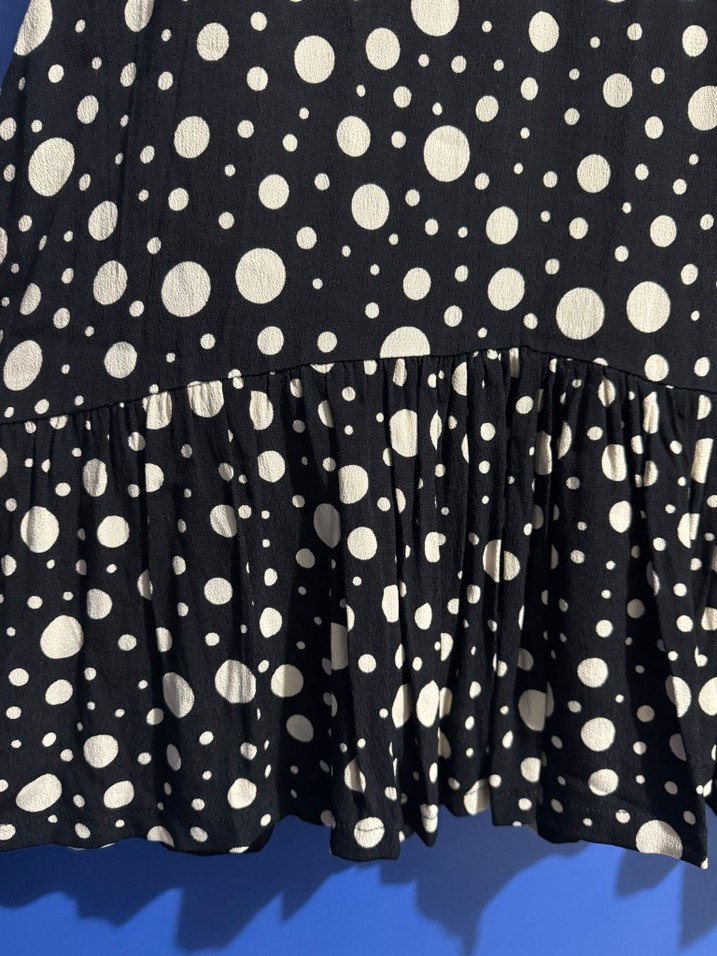 Uzun Kollu Siyah Puantiyeli Kadın Elbise - Görsel 3