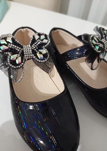 Kız Çocuk Siyah Rugan Fiyonklu Babet - Görsel 8