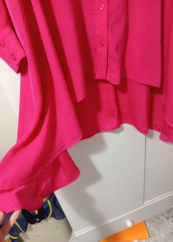 Pembe Kadın Uzun Kollu Düğmeli Gömlek - Görsel 9