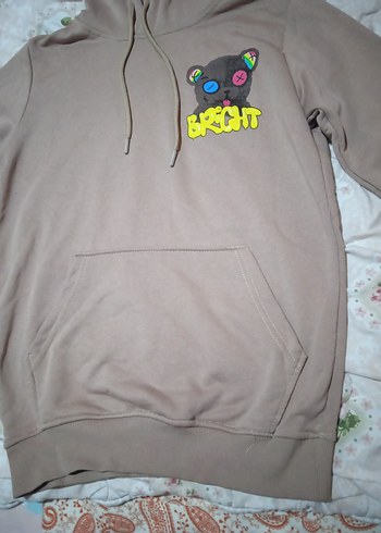 Düğmeli Kapüşonlu Kahverengi Sweatshirt - Görsel 4