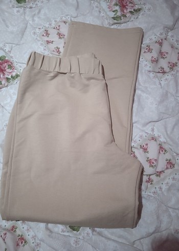 Bej Midi Keten Kumaş Kadın Pantolon Eşofman Altı - Görsel 2