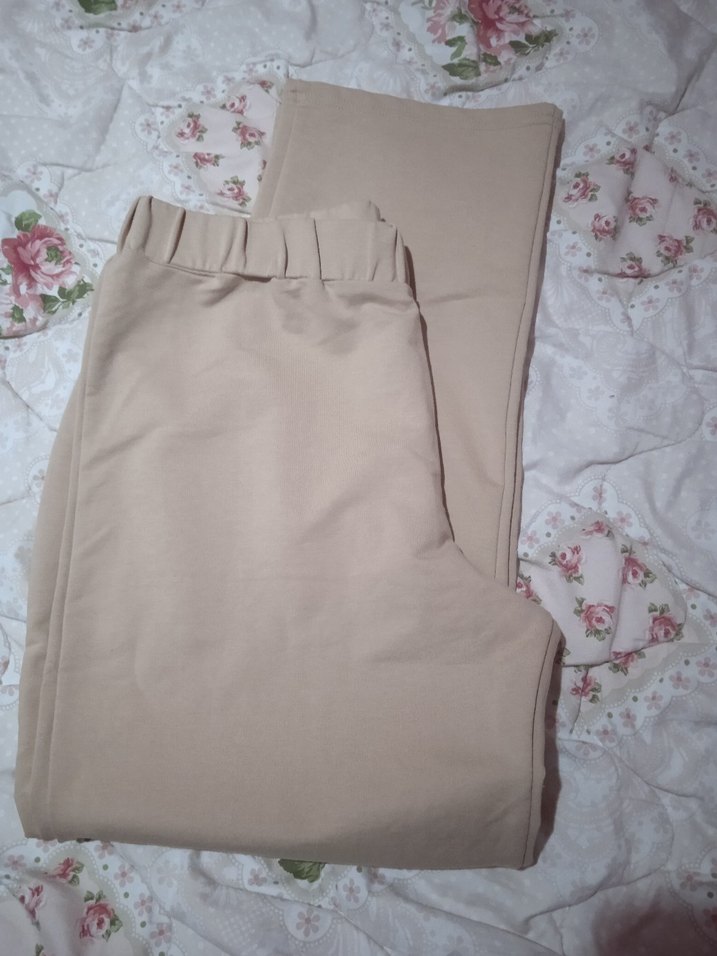 Bej Midi Keten Kumaş Kadın Pantolon Eşofman Altı - Görsel 2