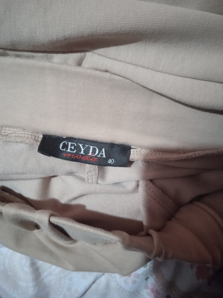 Bej Midi Keten Kumaş Kadın Pantolon Eşofman Altı - Görsel 4