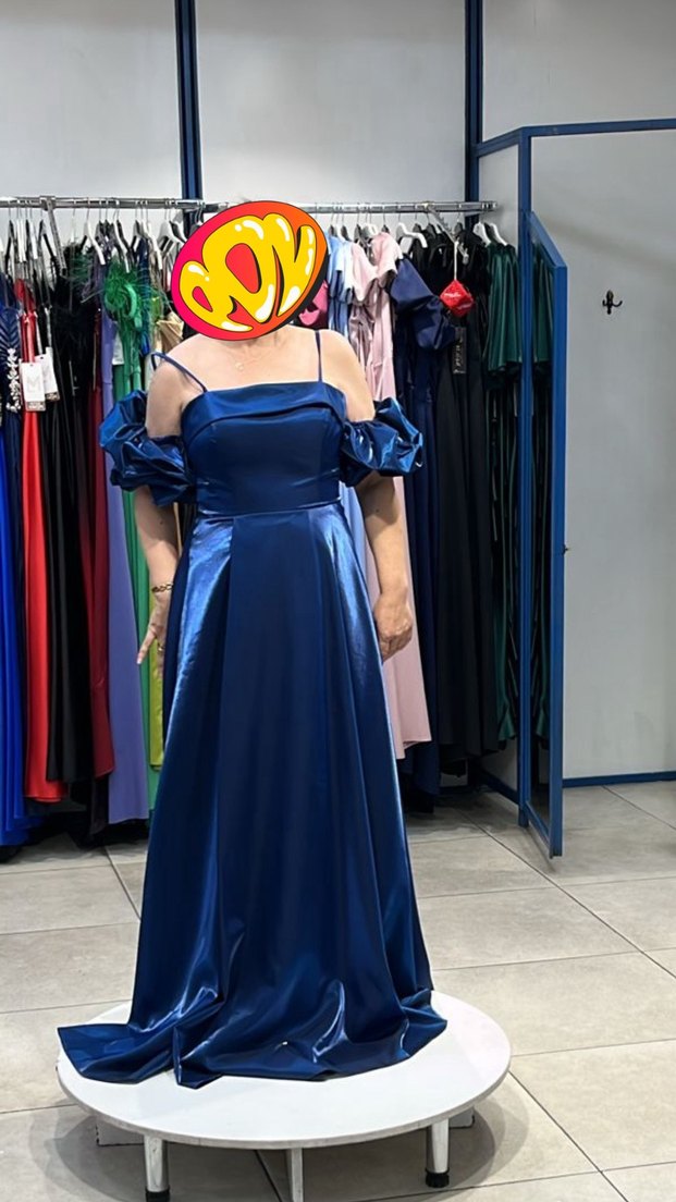 Parlak Mavi Drapeli Uzun Straplez Abiye - Görsel 2