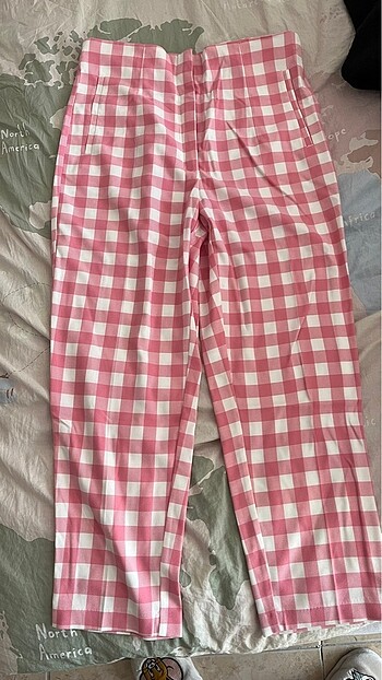 Zara pembe kareli pantolon
