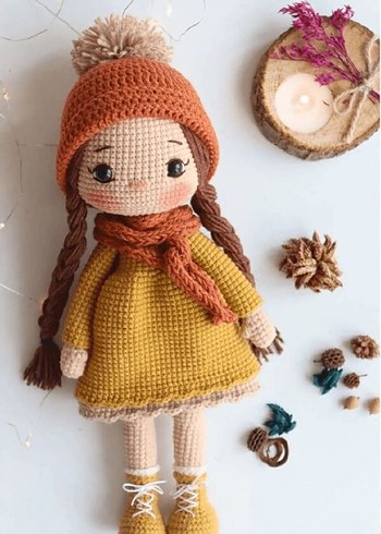 Amigurumi Örgü Kahverengi Saçlı Bebek