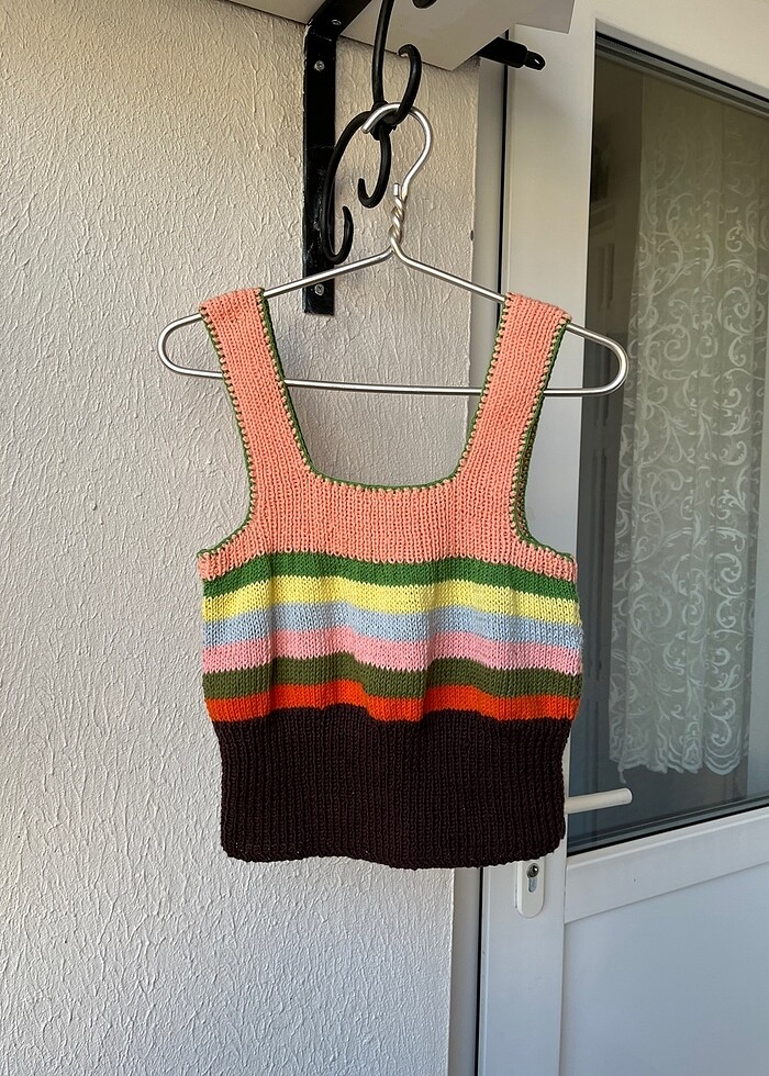 renkli el örgüsü kolsuz kazak - Görsel 2