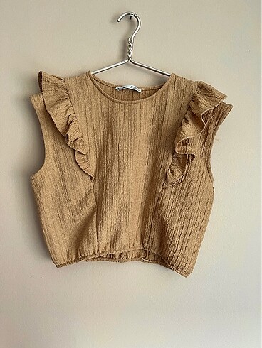 pull&bear camel renk fırfırlı bluz