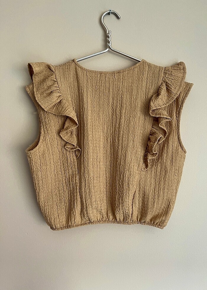 pull&bear camel renk fırfırlı bluz - Görsel 2