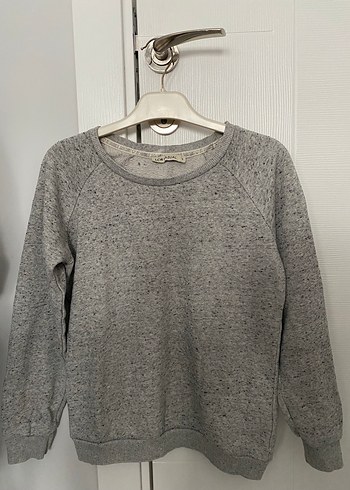 Gri Uzun Kollu Kadın Keten Sweatshirt
