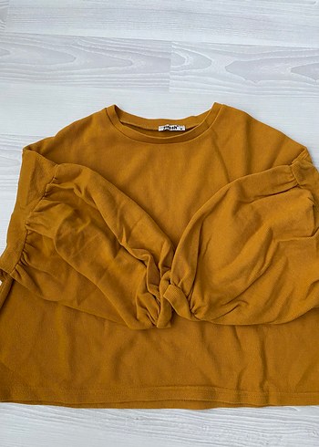 m Beden Sarı Uzun Kollu Salaş Kadın Sweatshirt