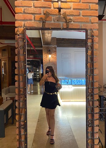 xs Beden lacivert Renk Siyah Drapeli Mini Straplez Elbise