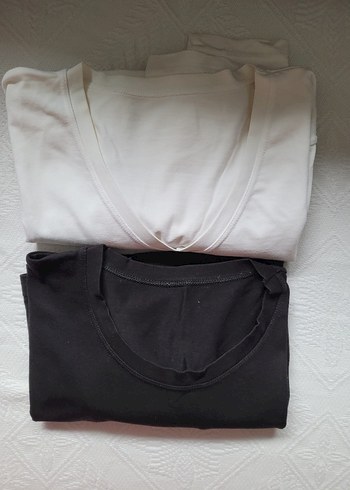 Siyahve ve  Beyaz bayan Tişörtü, Yuvarlak Yaka - Görsel 2