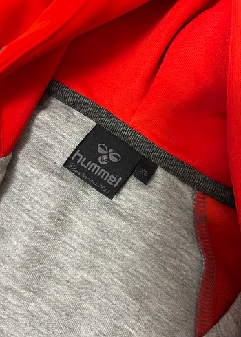Hummel Gri turuncu Kapüşonlu Fermuarlı hırka - Görsel 2