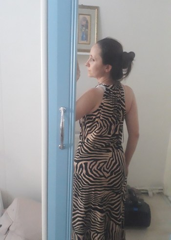 Bohem Zebra Desenli Midi Elbise - Görsel 5