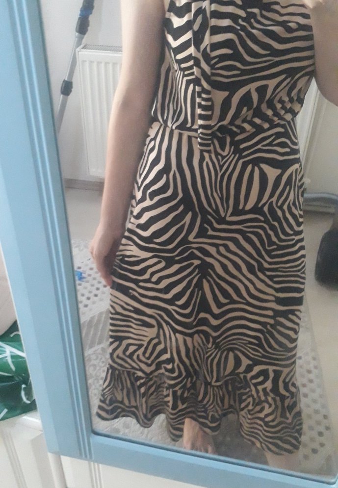 Bohem Zebra Desenli Midi Elbise - Görsel 3