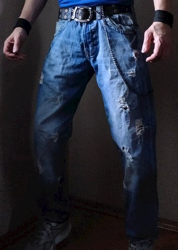 Bol Kesim Ripped Punk Jean - Görsel 8